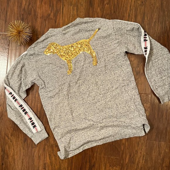 PINK VS Campus Long Sleeve Sequin Dog Tee Shirt Size XS - Picture 8 of 9